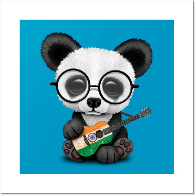 Baby Panda Playing Indian Flag Guitar Wall Art by jeffbartels